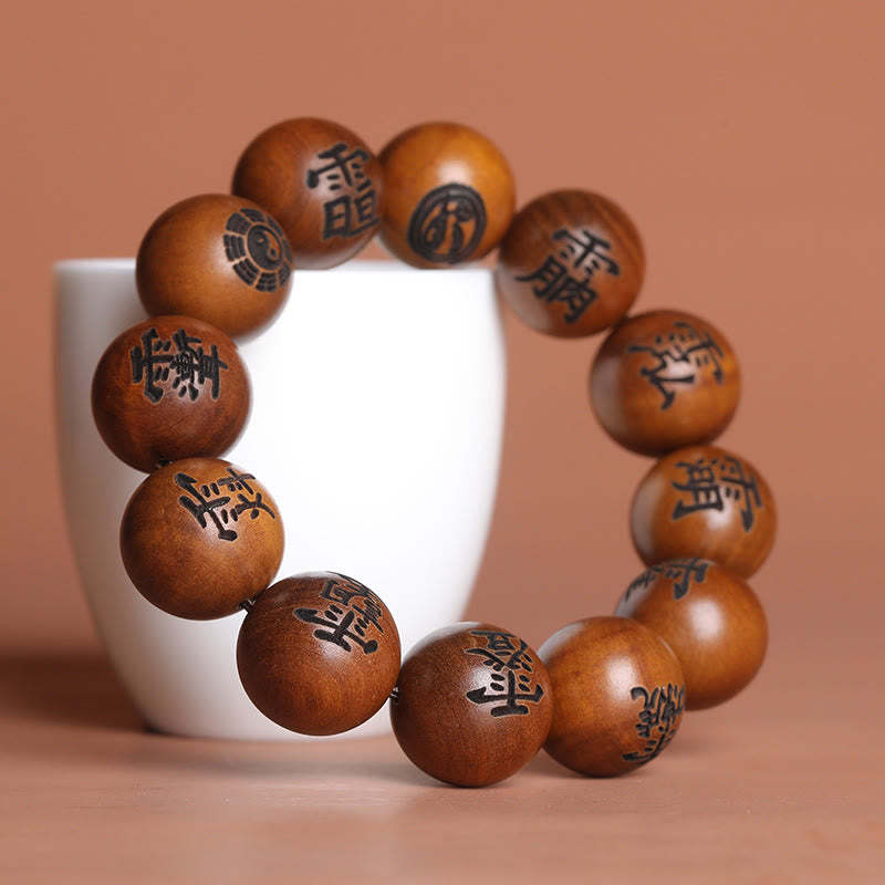 Lightning Struck Jujube Wood Yin Yang Bagua Taoist Taboo Characters Engraved Protection Bracelet