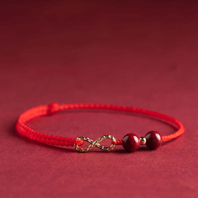 Cinnabar Blessing Red String 14K Gold Infinity Symbol Bracelet Anklet