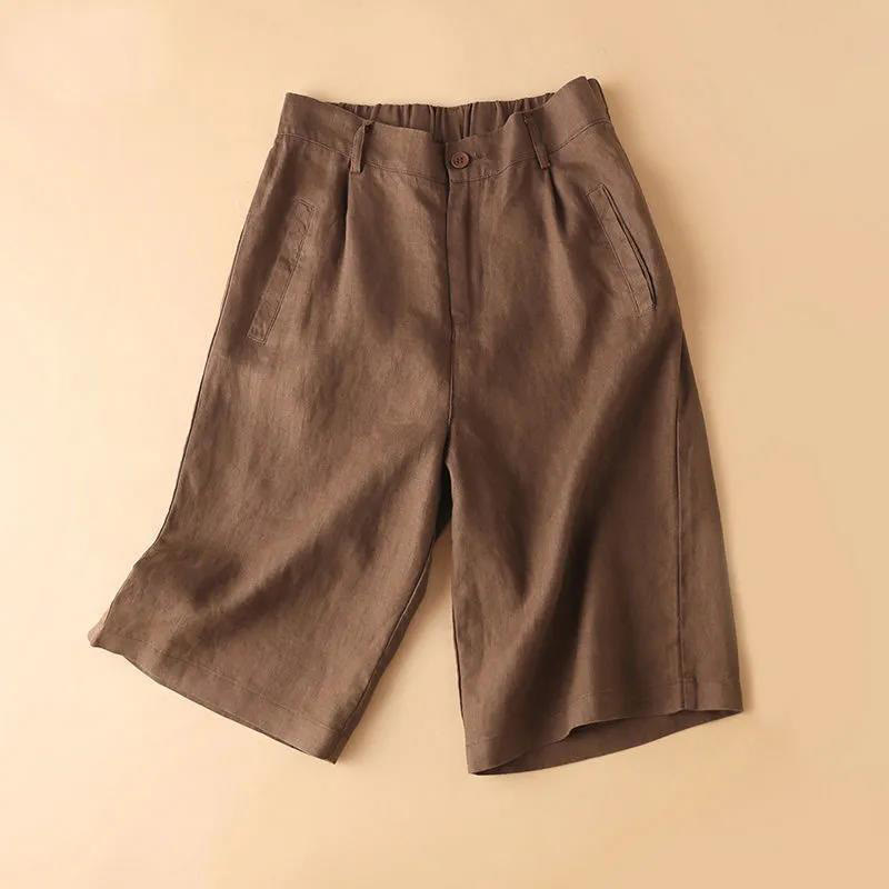 Plain Color Button Zipper Cotton Women's Shorts With Pockets