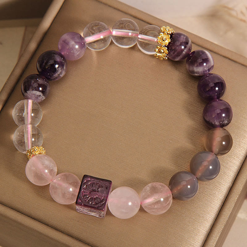 Natural Amethyst Pink Crystal Inner Peace And Healing Bracelet
