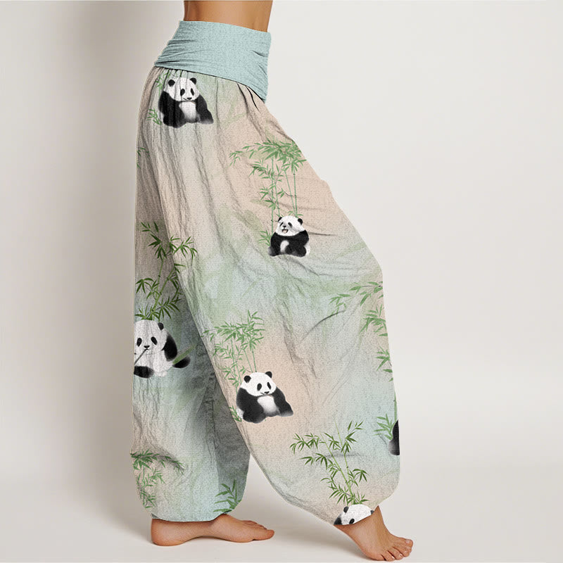 Panda Bamboo Pattern Women's Elastic Waist Harem Pants