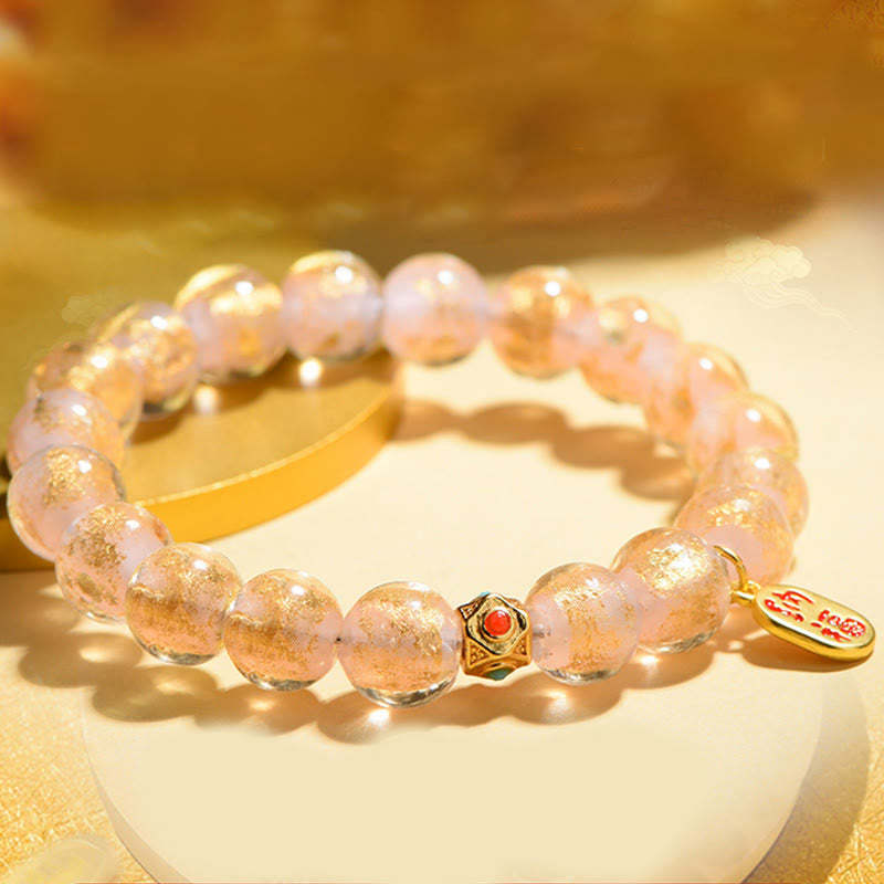 Tibetan Incense Ash Liuli Glass Bead Lucky Fortune Fu Character Charm Bracelet