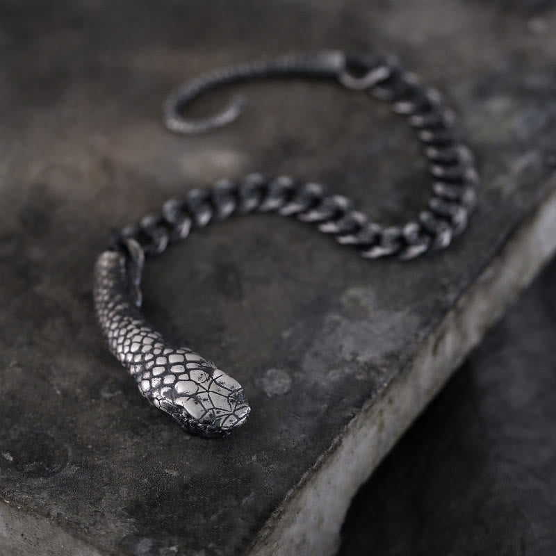 Sterling Silver Snake Shape Texture Year Of The Snake Blessing Bracelet