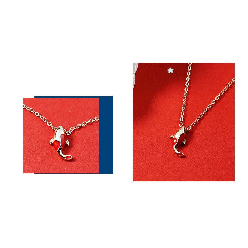 Copper Koi Fish Wealth Necklace Pendant Red Rope Bracelet Earrings Set