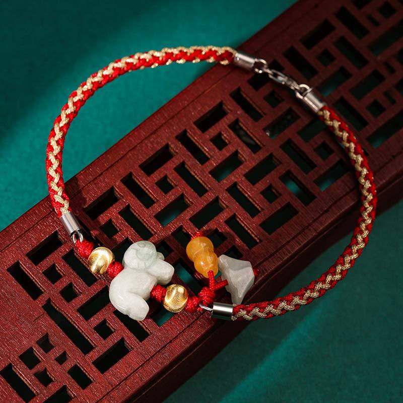 Chinese Zodiac Jade Prosperity Red String Bracelet Anklet