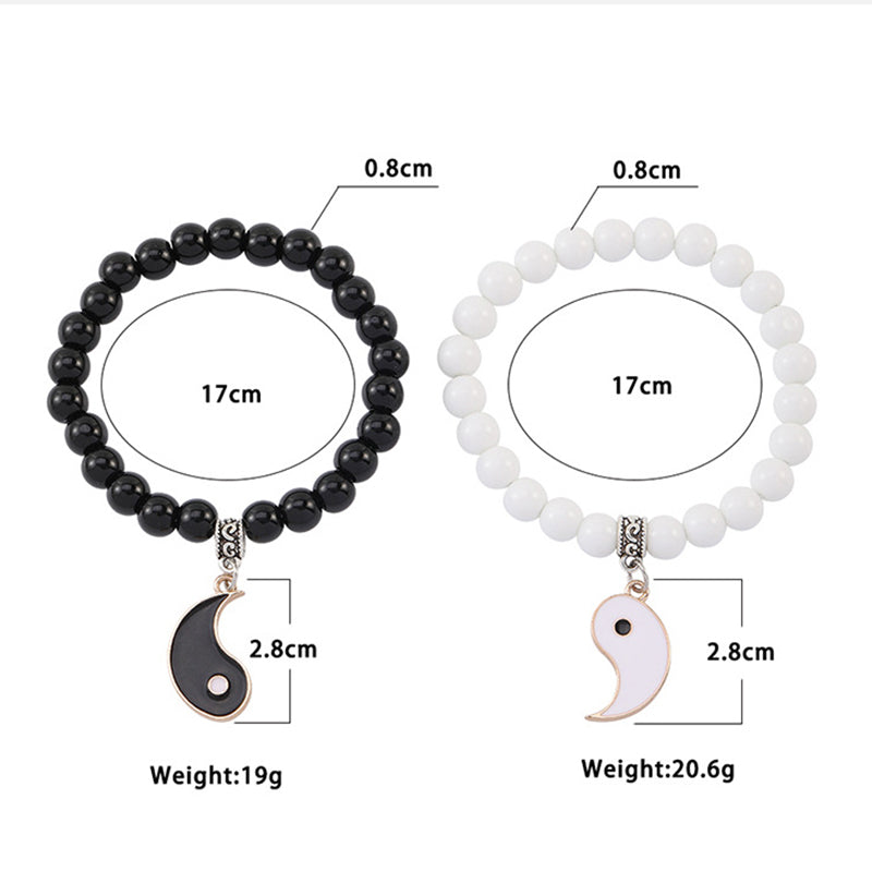2Pcs Black Onyx White Turquoise Bead Yin Yang Protection Couple Bracelet