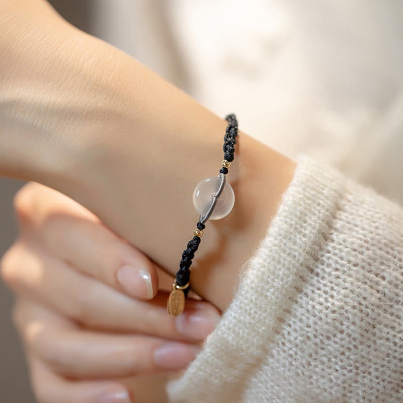 Chalcedony Round Peace Buckle Positive String Bracelet