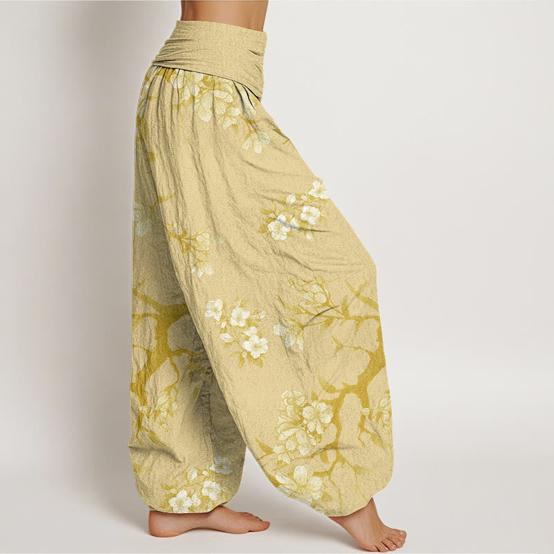Casual Branches Spring Flowers Women's Elastic Waist Harem Pants