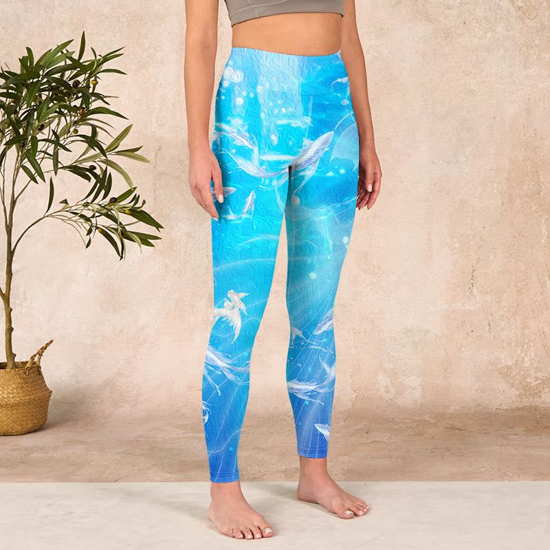 Fish In The Ocean Print Gym Leggings Women's Yoga Pants