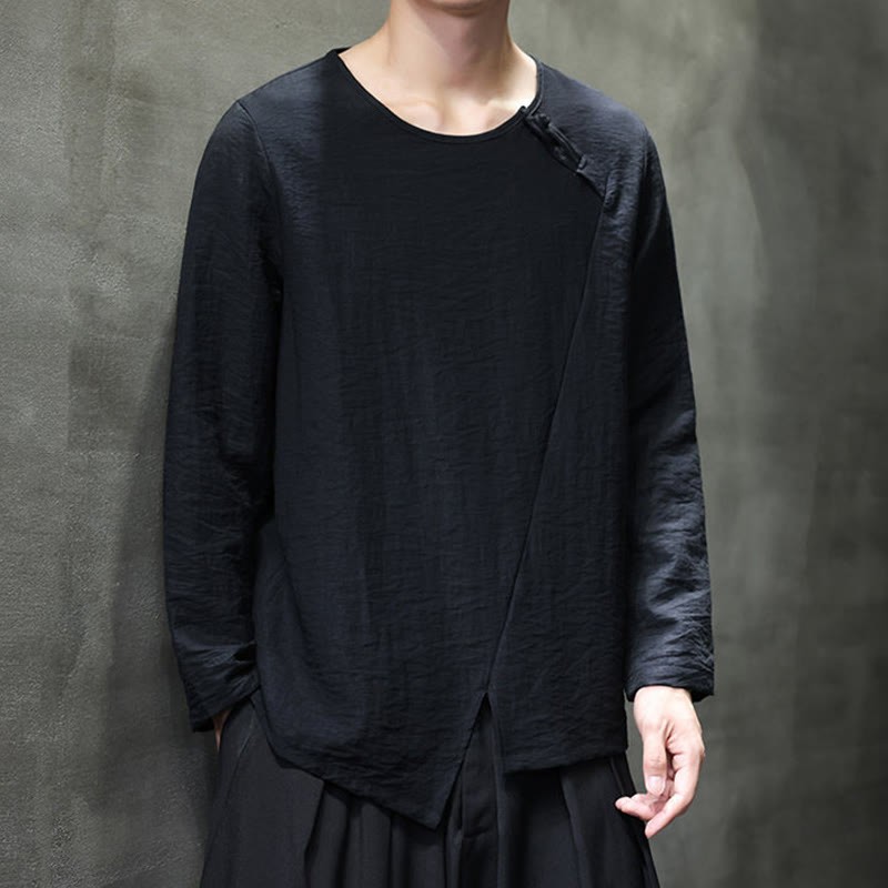 Fall Solid Round Neck Long Sleeve T-Shirt Cotton Men Clothing