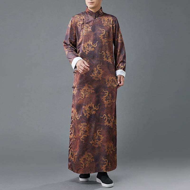 Vintage Chinese Frog-Button Tang Suit Men's Dragon Cotton Robe