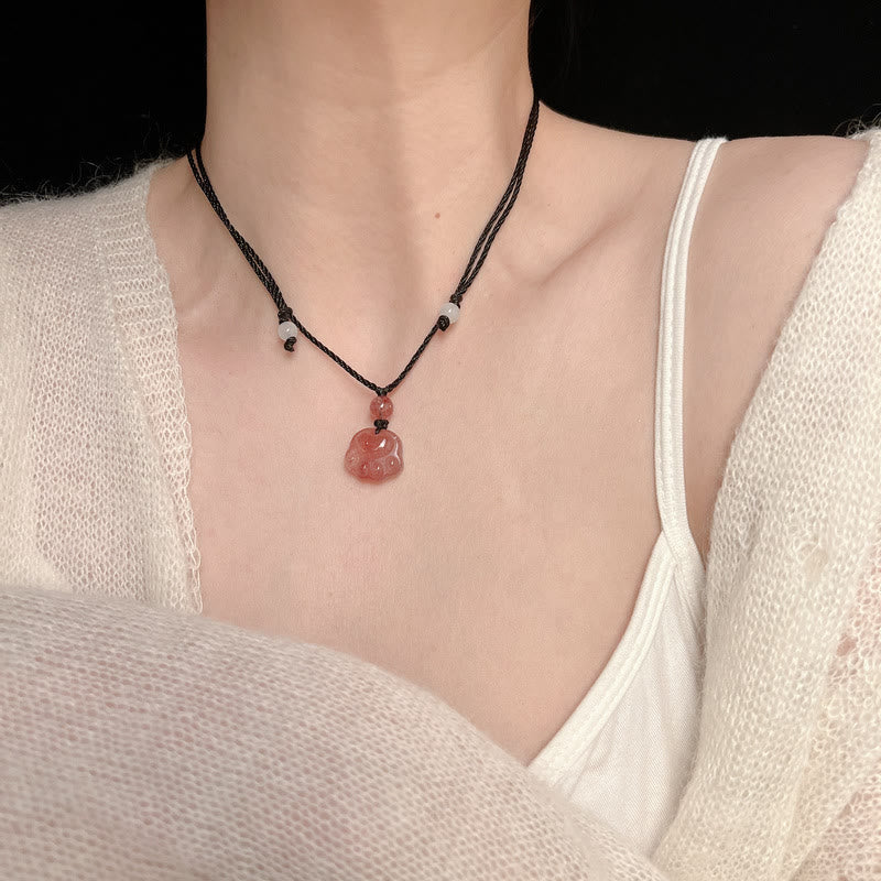 Strawberry Quartz Lovely Cat Paw Claw Healing Necklace Pendant