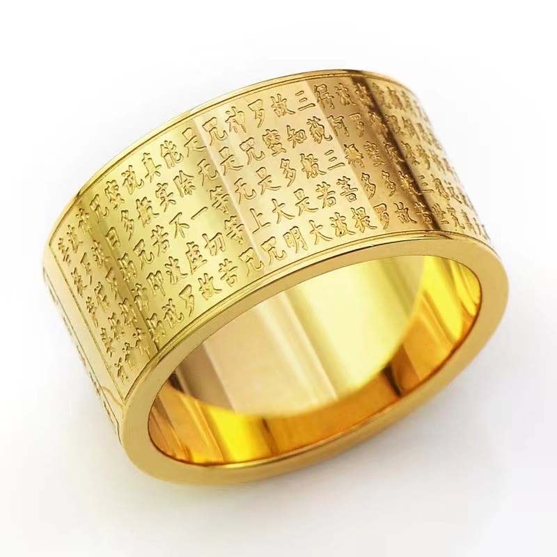Chinese Zodiac Natal mystic zen Heart Sutra Carved Titanium Steel Calm Rotatable Ring