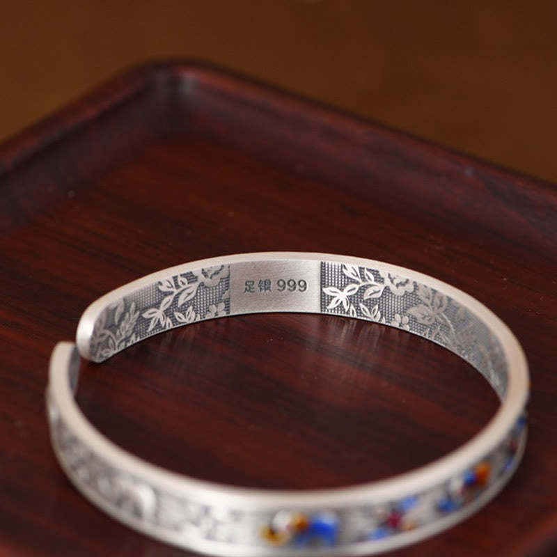 999 Sterling Silver Elephant Strength Wisdom Bracelet Cuff Bangle