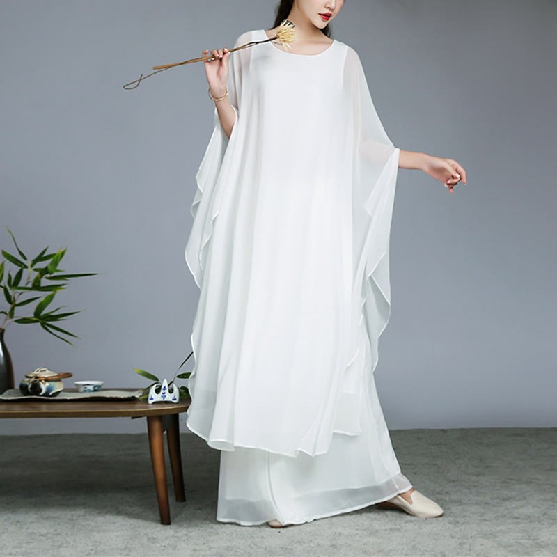Simple Pattern Midi Dress Wide Leg Pants Meditation Spiritual Zen Practice Yoga Dance Clothing