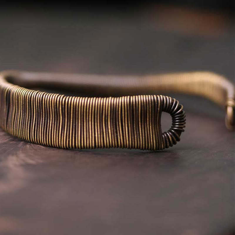 Simple Design Wrapped Copper Luck Wealth Adjustable Cuff Bracelet