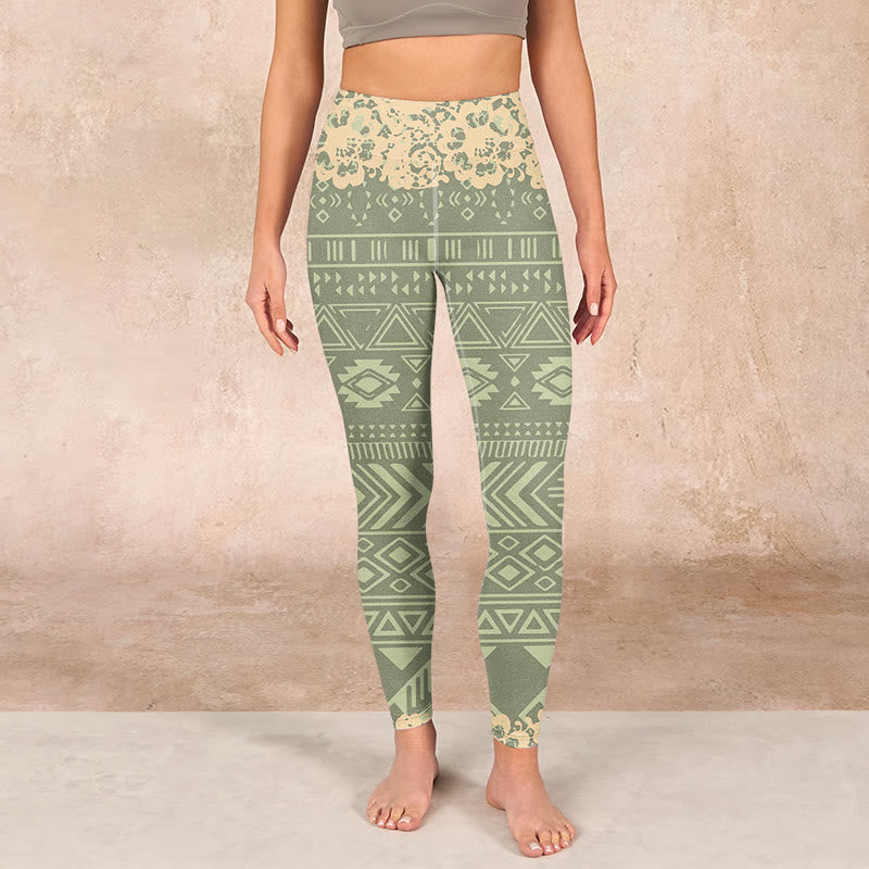 Flowers Geometric Shapes Gym Leggings Women's Yoga Pants