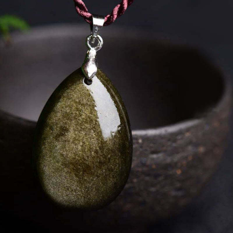 Gold Sheen Obsidian Black Obsidian Rainbow Obsidian Wealth Water Drop Necklace Pendant
