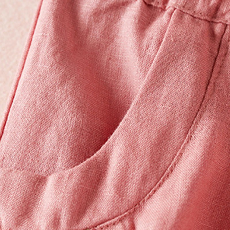 Wild Simple Design Embroidery Drawstring Cotton Linen Women's Shorts With Pockets