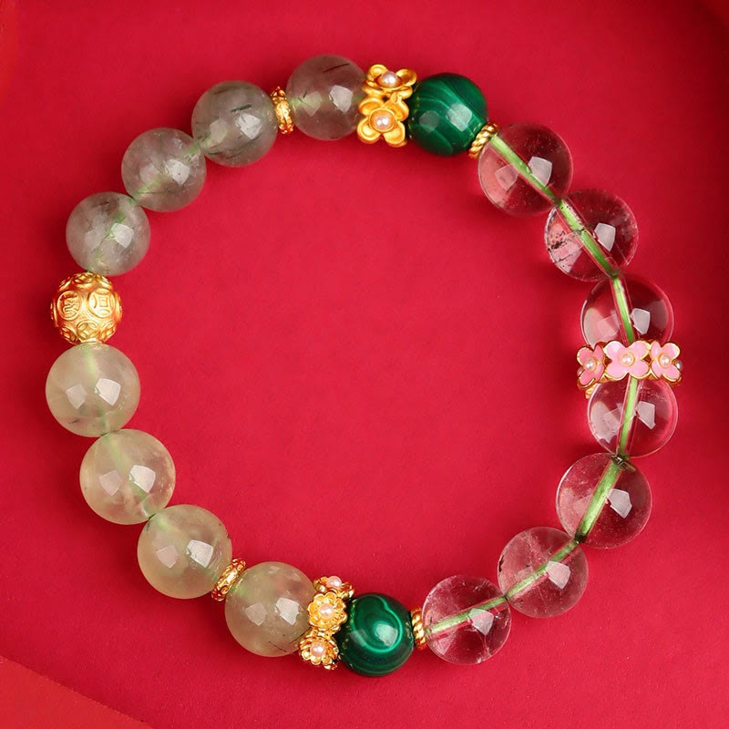 Five Elements Various Agate Crystal Green Phantom Rutilated Quartz Green Grape Agate Malachite Luck Bracelet