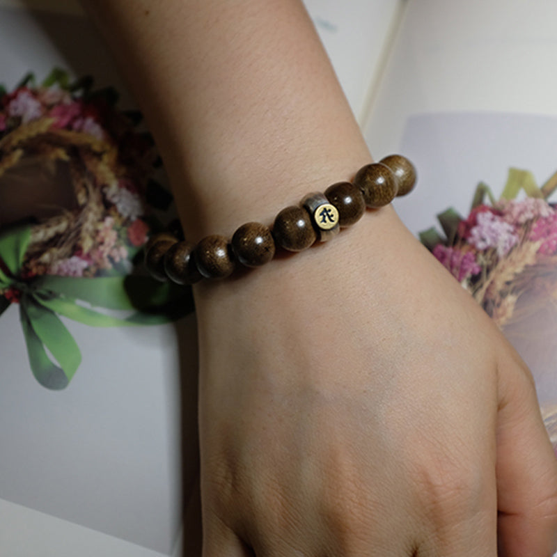 Chinese Zodiac Natal mystic zen Kalimantan Agarwood Red Agate Amber 925 Sterling Silver Bracelet