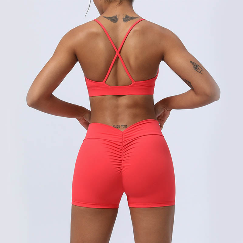 2Pcs Backless Criss-Cross Strap Design Top Bra Shorts Leggings Pants Fitness Yoga Outfit Set