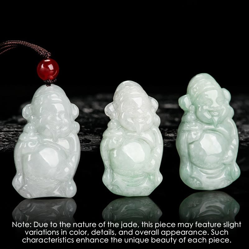 Natural Jade Chinese God of Wealth Caishen Ingot Luck Necklace Pendant