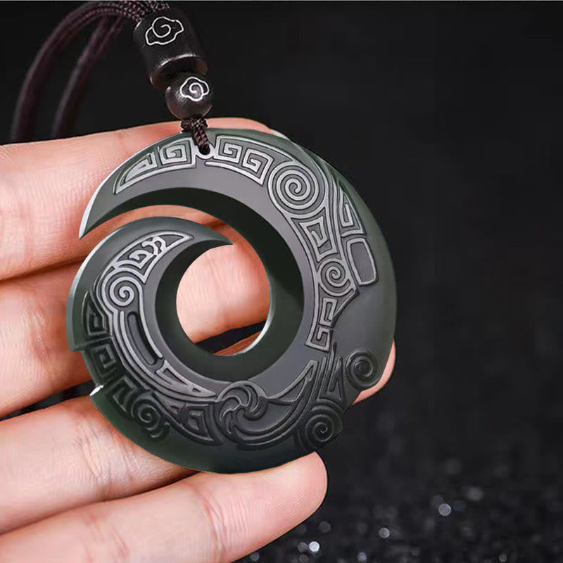 One's Luck Improves Design Patern Hetian Cyan Jade Peace Buckle Luck Necklace Pendant