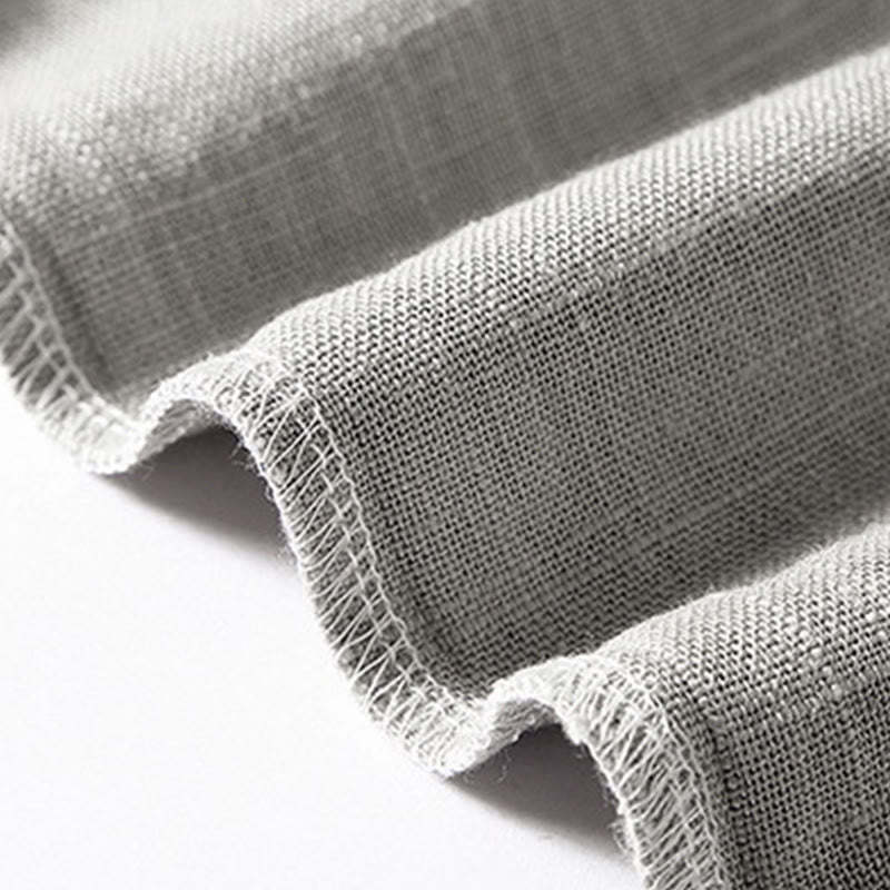 Loose Men's Shirt Solid Color Notched Neck Top Short Sleeve Comfy Button Breathable Cotton Linen Shirt