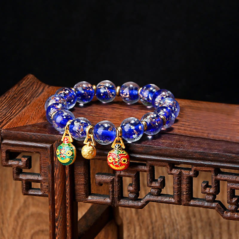 Gold Swallowing Beast Family Charm Luminous Fluorescent Liuli Glass Bead Success Bracelet