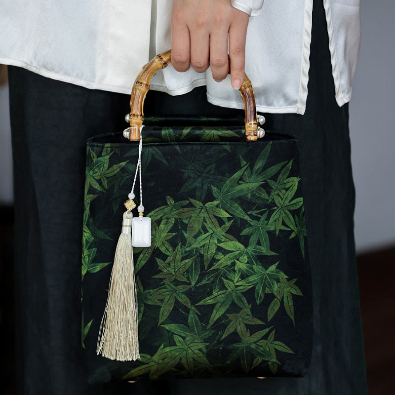 Bamboo Leaves Butterfly Koi Fish Bamboo Handles Handbag