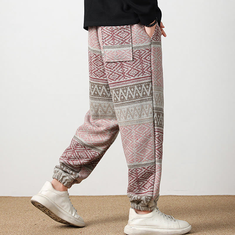 Ethnic Jacquard Knitting Drawstring Men's Pants With Pockets