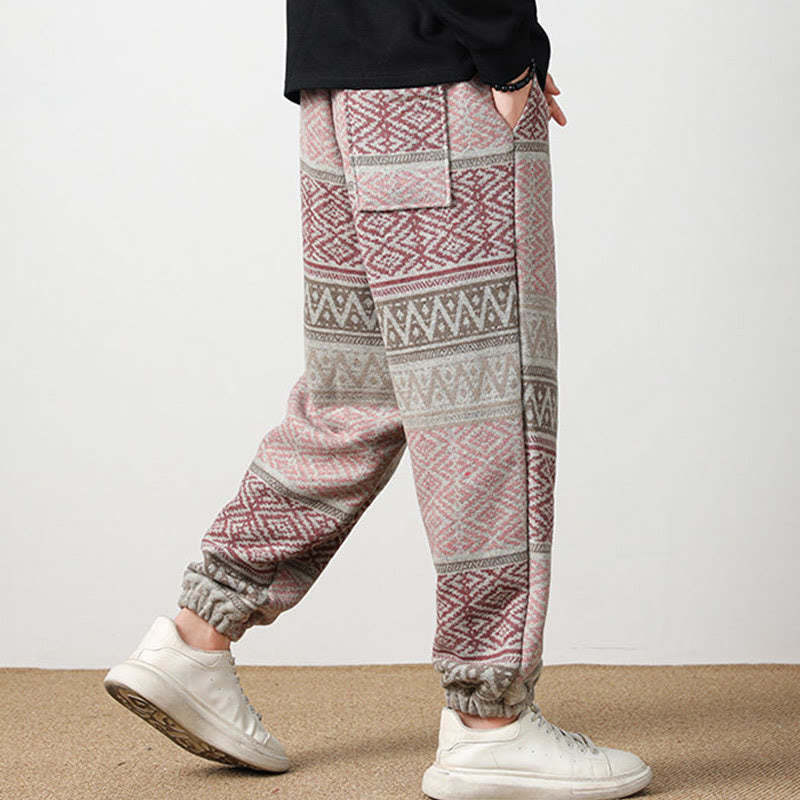 Ethnic Jacquard Knitting Drawstring Men's Pants With Pockets
