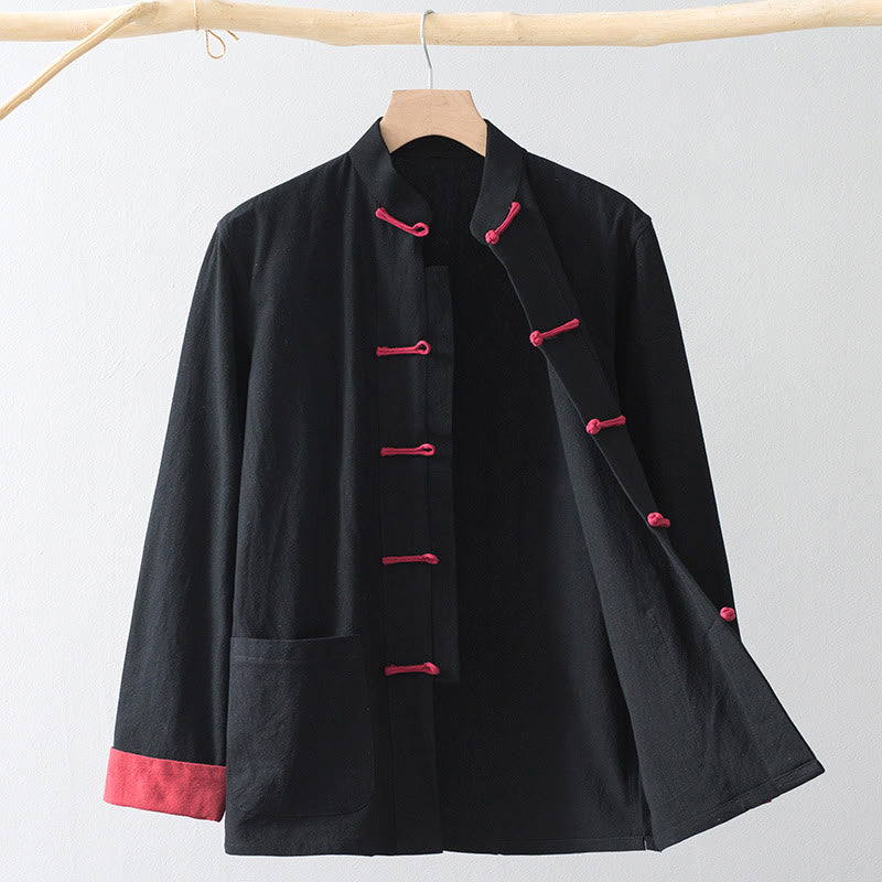 Frog-Button Chinese Tang Suit Shirt Cotton Linen Men Jacket Clothing