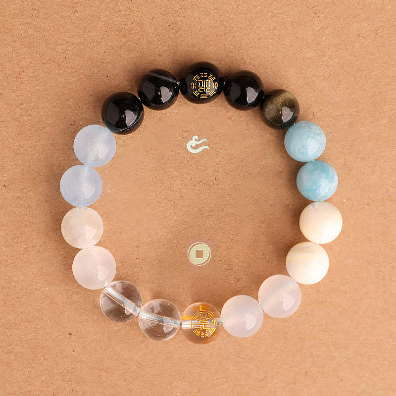 Five Elements Various Agate Crystal Black Onyx Green Chalcedony Aquamarine Wisdom Bracelet