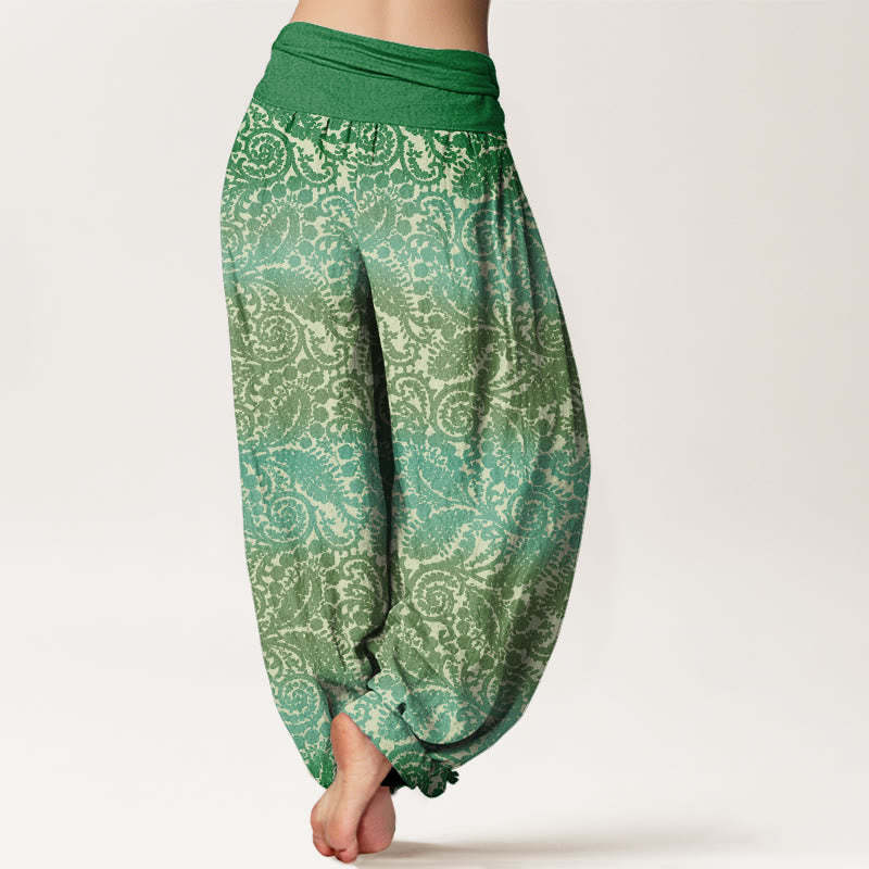 Casual Geometric Rotating Flower Leaves Women's Elastic Waist Harem Pants