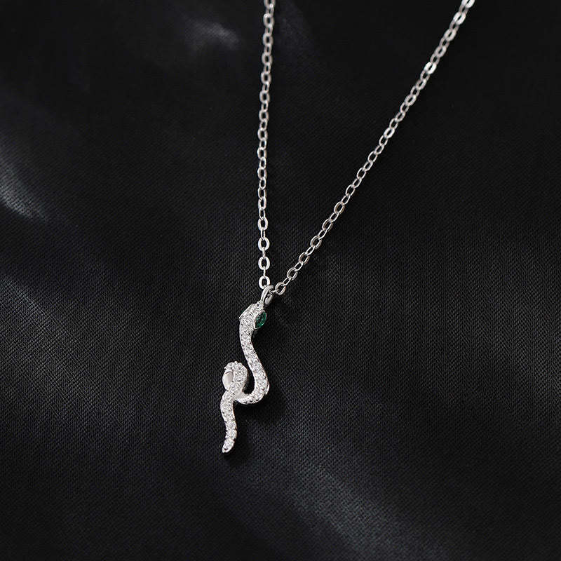 925 Sterling Silver Year Of The Snake Green-eyed Snake Blessing Necklace Pendant