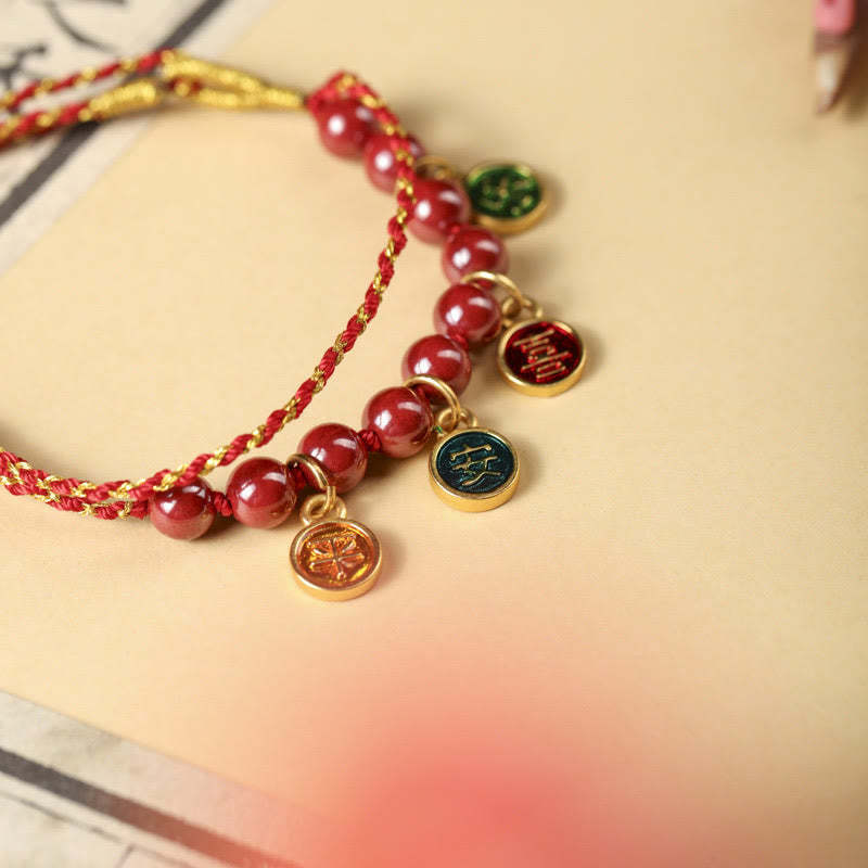 Cinnabar Peace And Joy Red String Adjustable Blessing Braided Bracelet