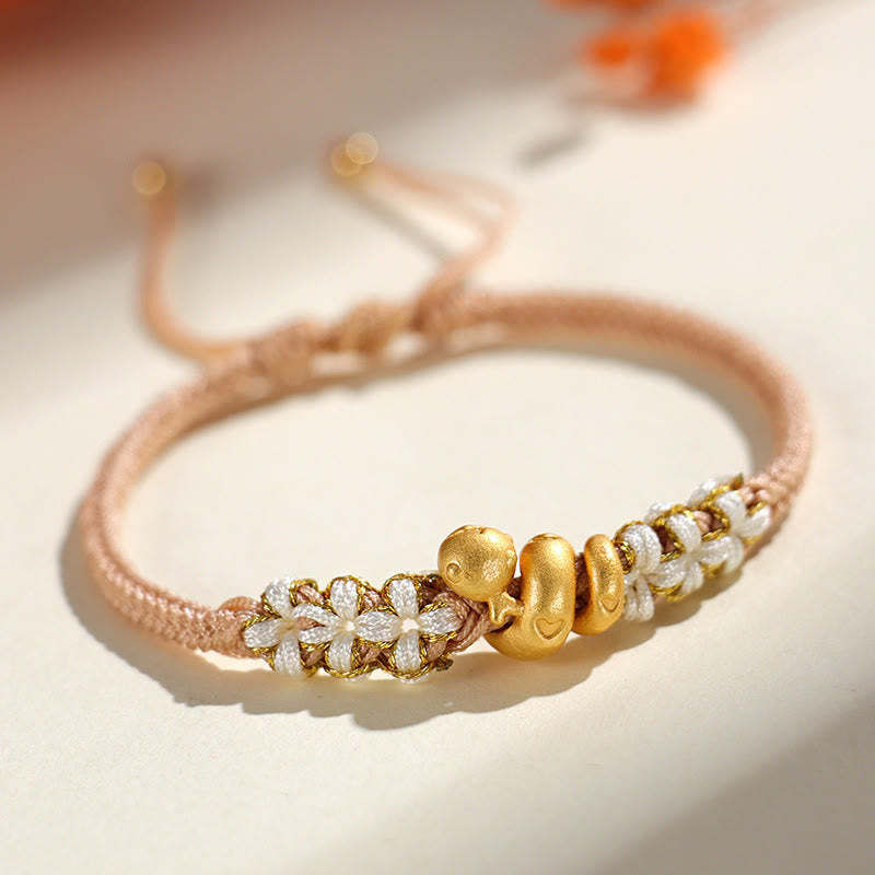 Handmade 999 Sterling Silver Year Of The Snake Red String Heart Peach Blossom Luck Bracelet