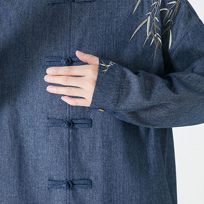 Bamboo Leaves Design Frog-button Tang Suit Cotton Men's Jacket Shirt