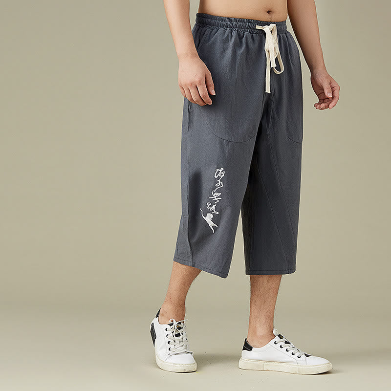 Casual Solid Color Men's Straight Leg Shorts With Pockets Leisure Cotton Men's Pants