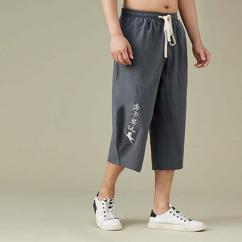 Casual Solid Color Men's Straight Leg Shorts With Pockets Leisure Cotton Men's Pants
