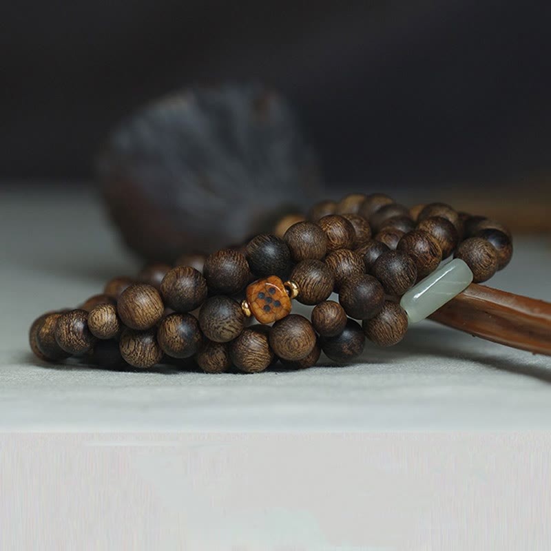 108 Mala Beads Brunei Agarwood Hetian Jade Yak Bone Strength Balance Bracelet