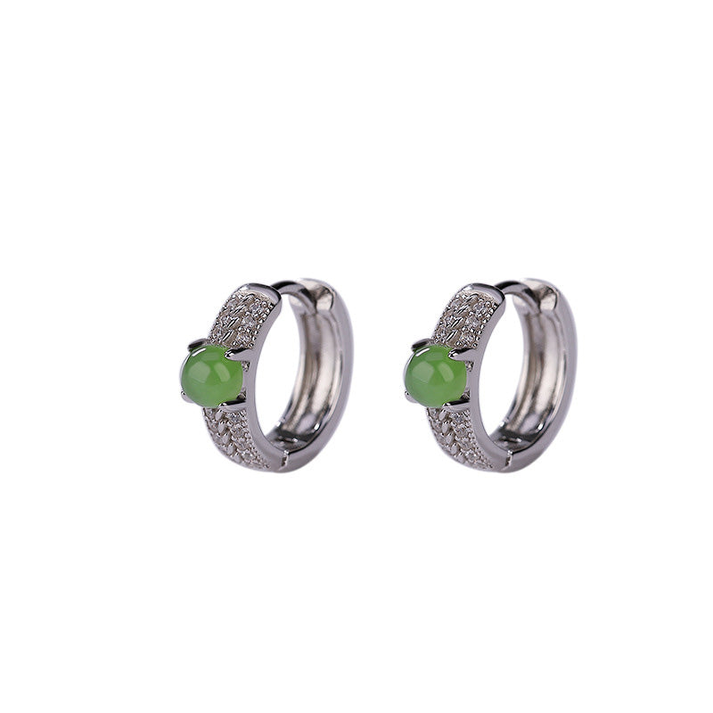 925 Sterling Silver Round Cyan Jade Success Stud Earrings