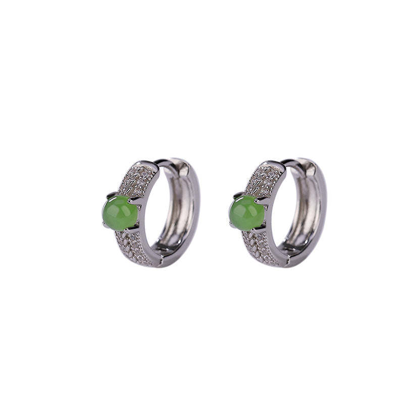 925 Sterling Silver Round Cyan Jade Success Stud Earrings