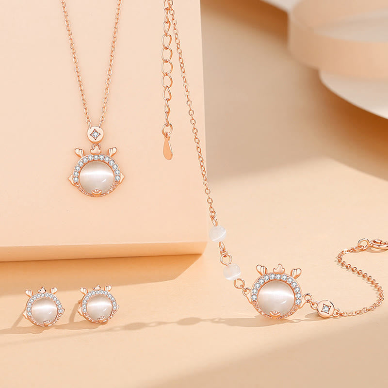 925 Sterling Silver Year of the Dragon Cat's Eye Cute Dragon Copper Coin Protection Bracelet Necklace Pendant Earrings (Extra 30% Off | USE CODE: FS30)