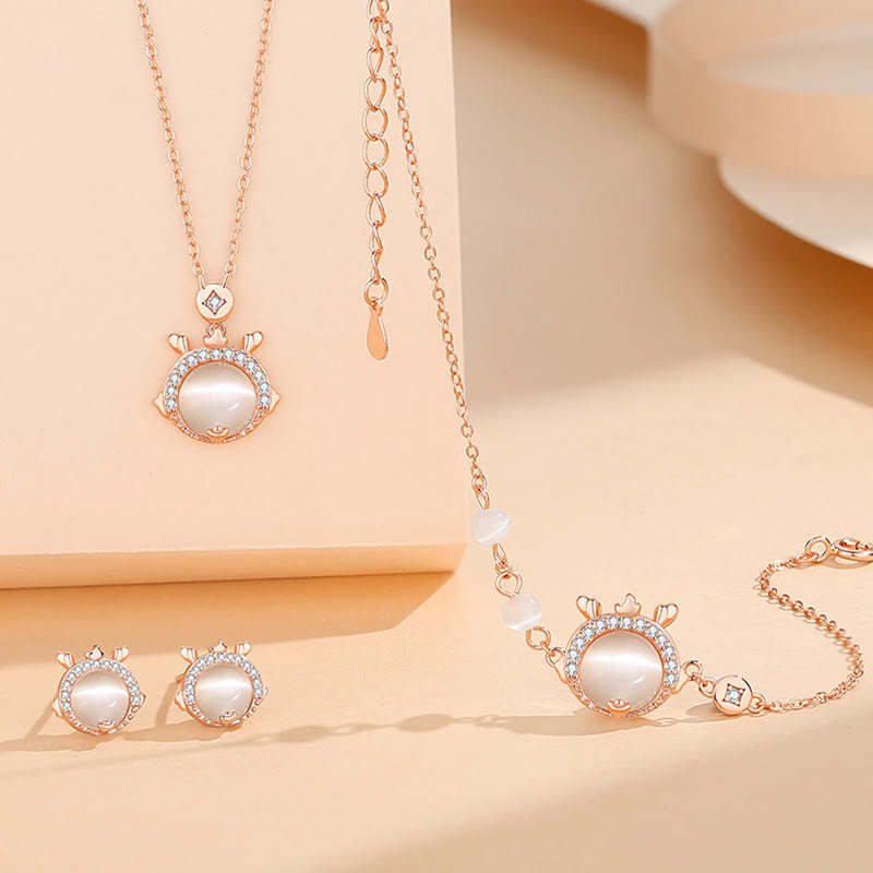 925 Sterling Silver Year of the Dragon Cat's Eye Cute Dragon Copper Coin Protection Bracelet Necklace Pendant Earrings (Extra 30% Off | USE CODE: FS30)
