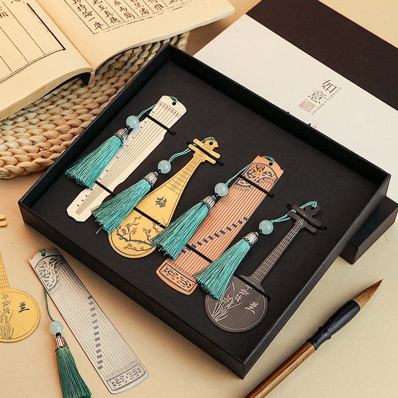 Classical Musical Instruments Pipa Guzheng Guqin Ruan Metal Bookmarks Tassel With Gift Box