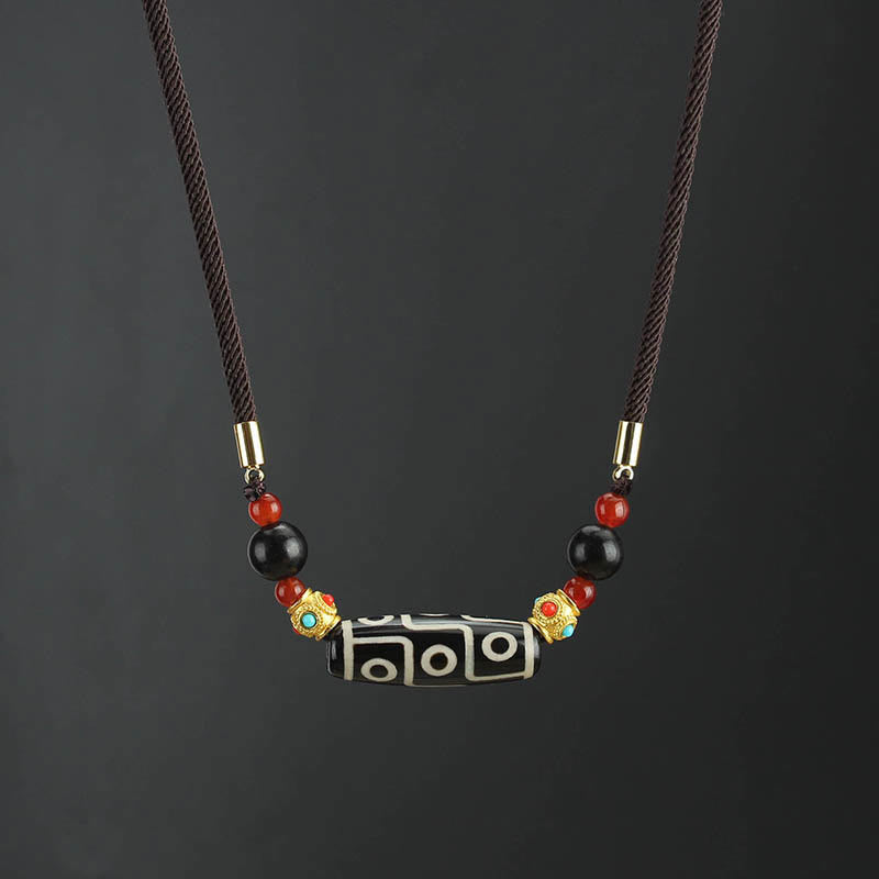 Tibetan Nine-Eye Dzi Bead Protection Blessings String Necklace Pendant