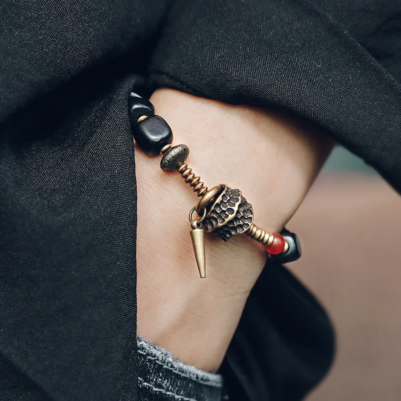 Ebony Wood Copper Brass Red Agate Peace Bracelet